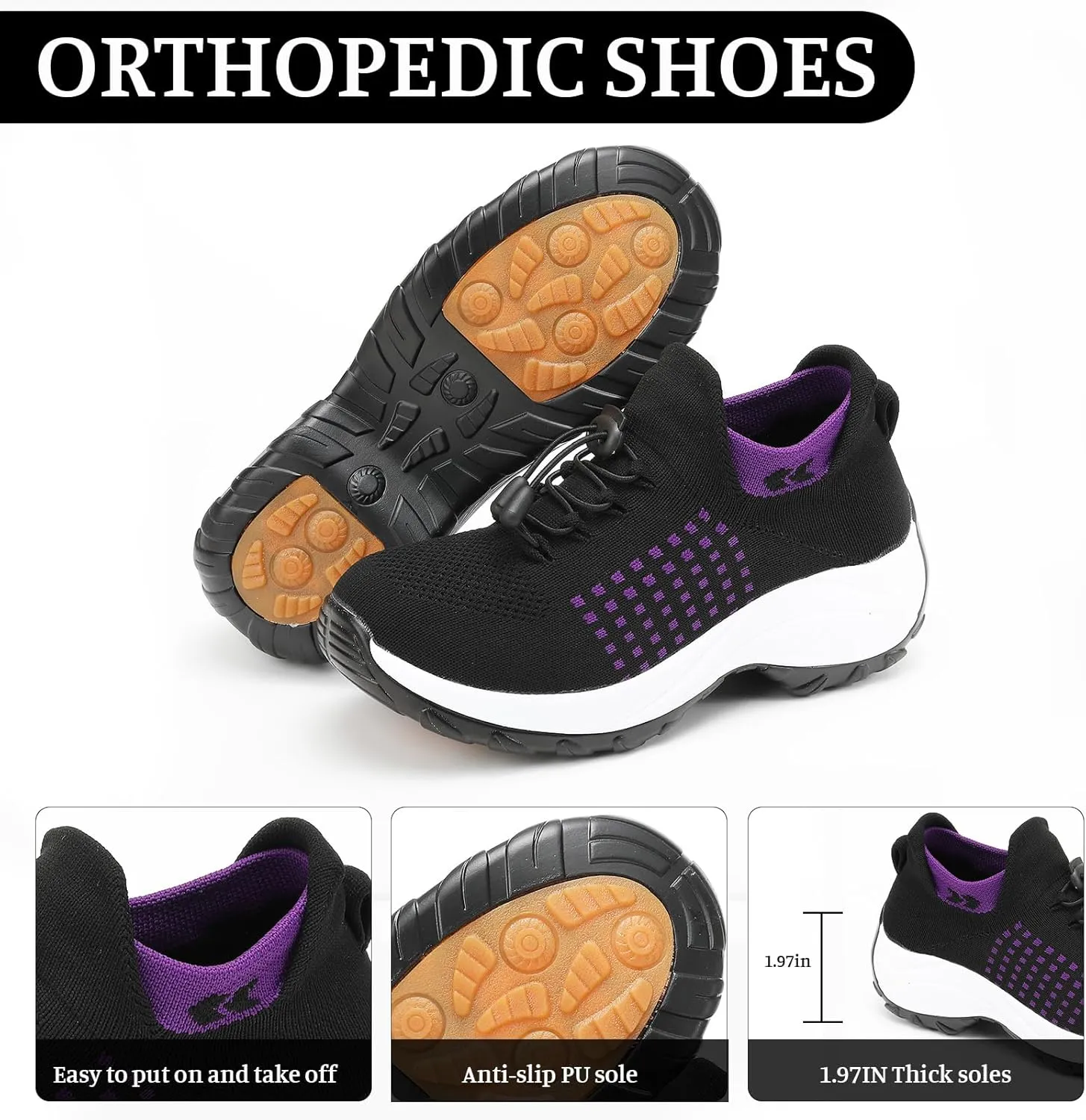 Comfort Wear Orthowear Shoes for Women Men, Breathable Orthopedic Sneakers, Comfortwear Ortho Shoes, Women Plantar Fasciitis Shoe, Air Cushion Slip-On Orthopedic Diabetic Walking Sneaker Thick Bottom