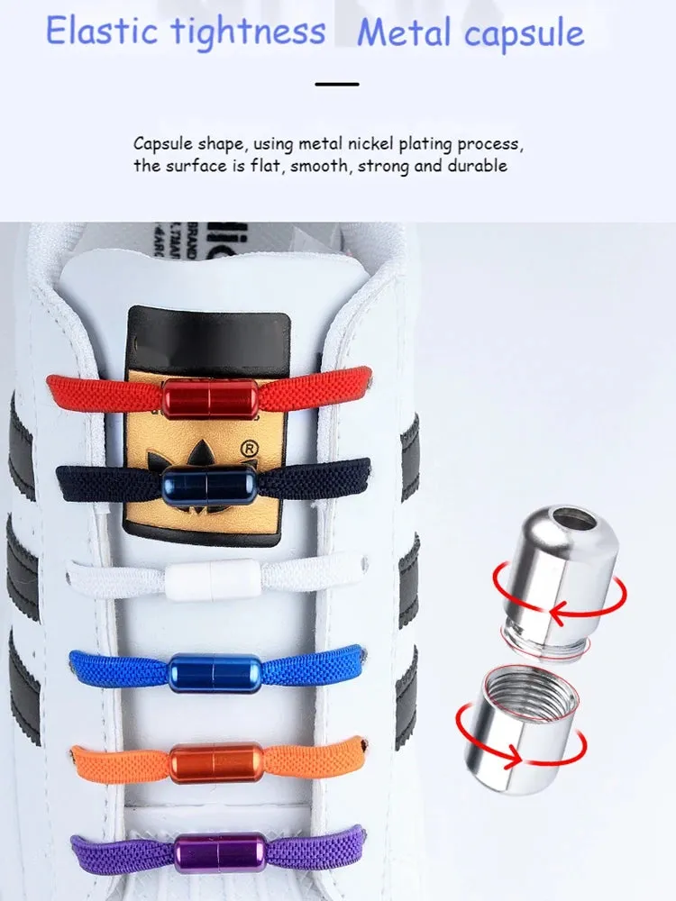 Elastic no Tie Flat Quick Lazy Metal Lock Shoe Laces for Kids & Adults Shoes