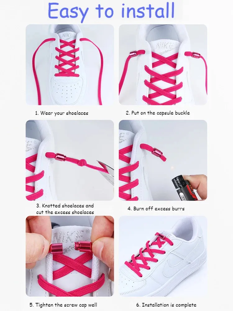 Elastic no Tie Flat Quick Lazy Metal Lock Shoe Laces for Kids & Adults Shoes