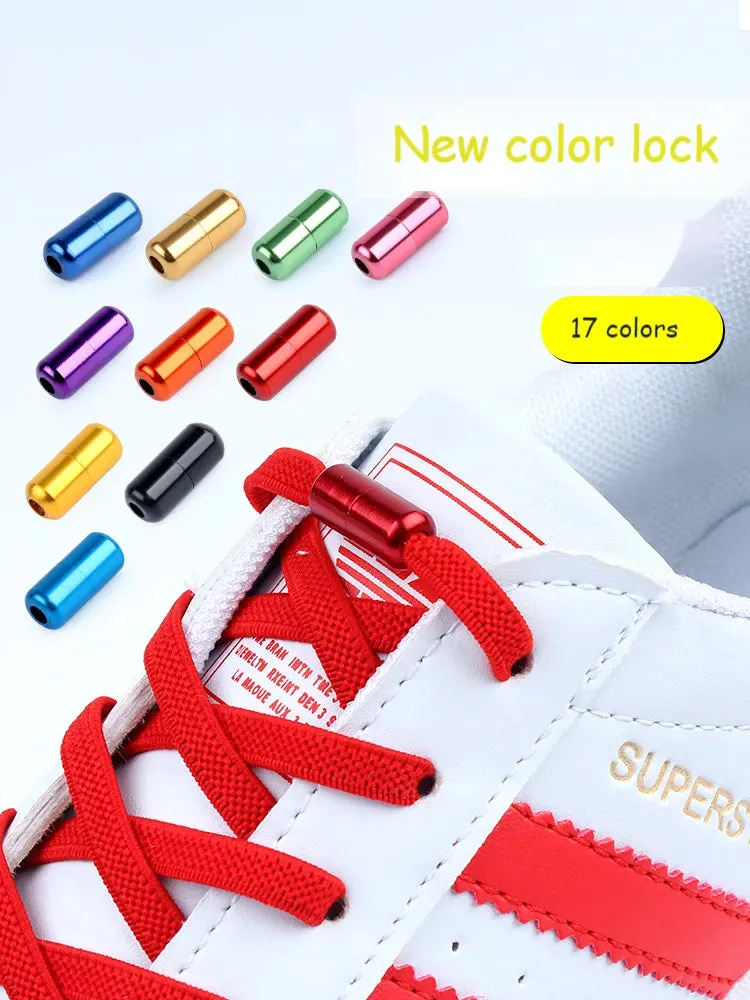 Elastic no Tie Flat Quick Lazy Metal Lock Shoe Laces for Kids & Adults Shoes