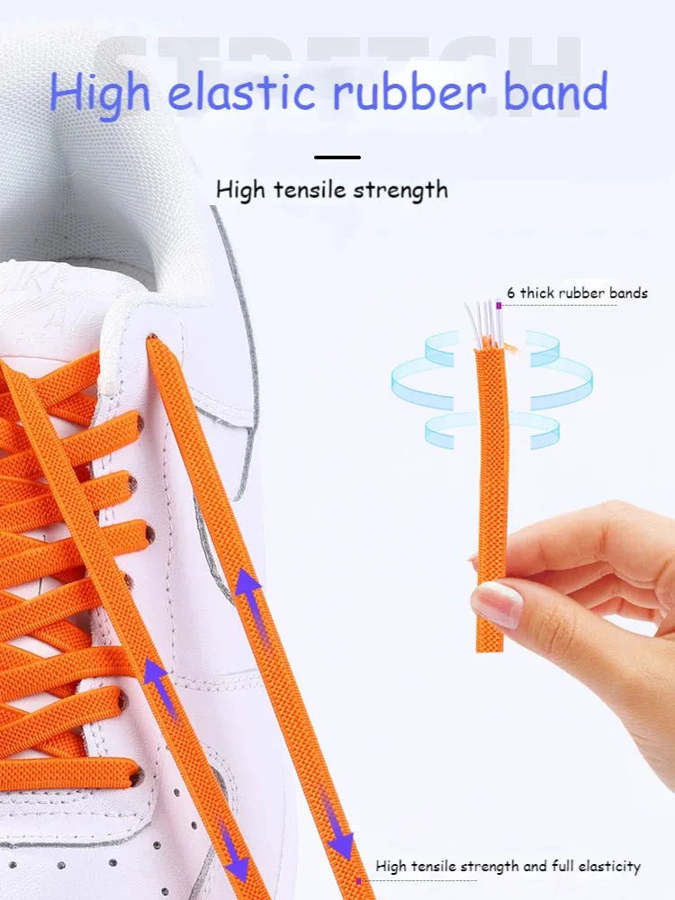 Elastic no Tie Flat Quick Lazy Metal Lock Shoe Laces for Kids & Adults Shoes