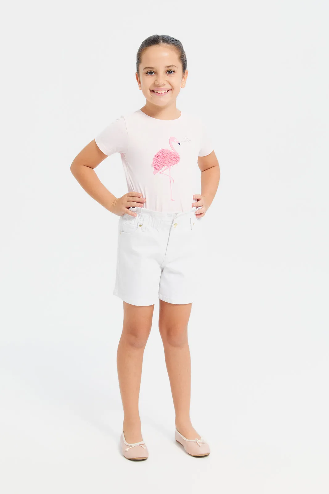 Girls White Paper Bag Short