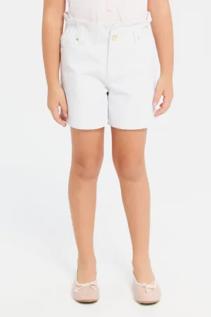 Girls White Paper Bag Short