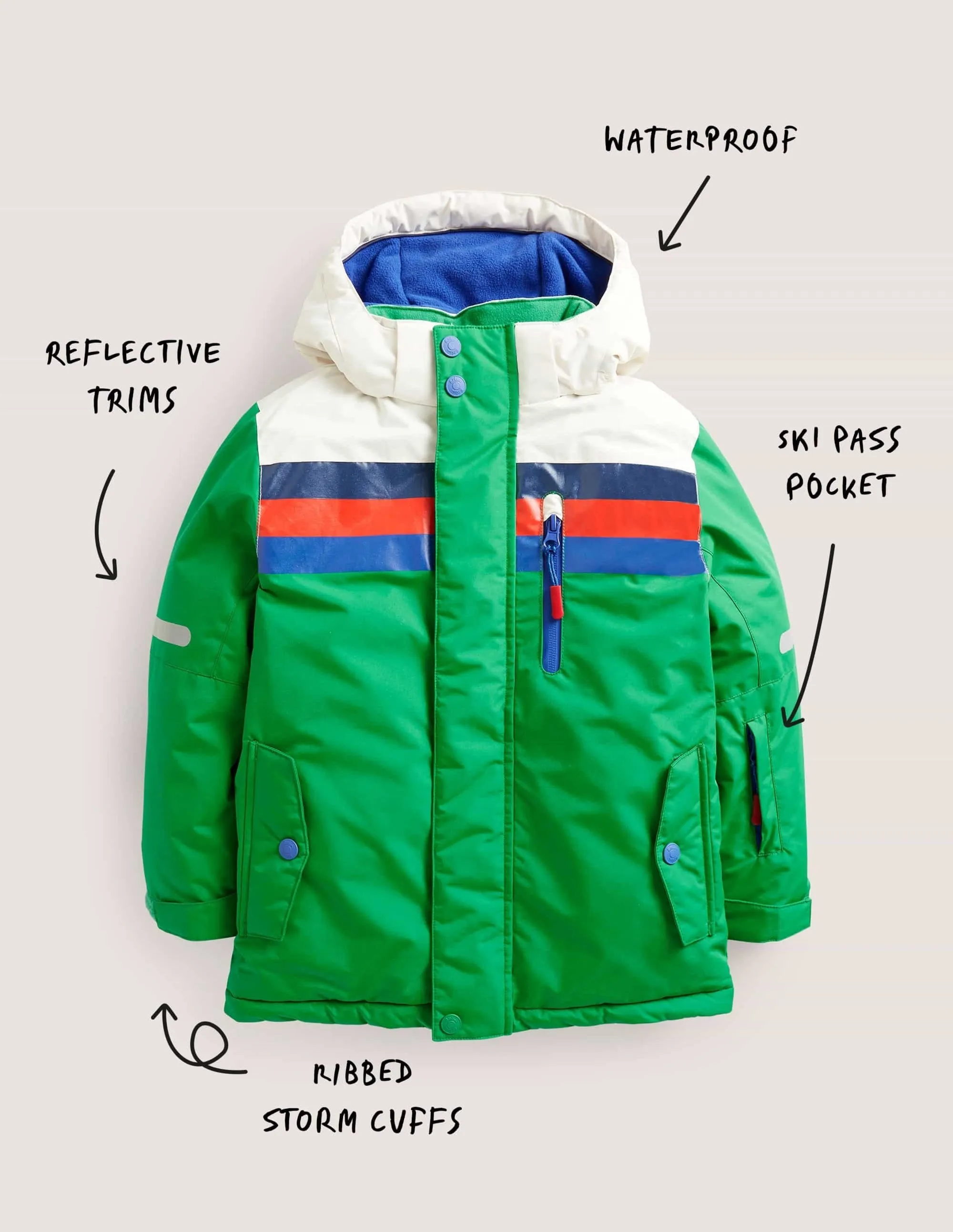 Green Fleece-Lined Waterproof Jacket-Green Fizz Colourblock