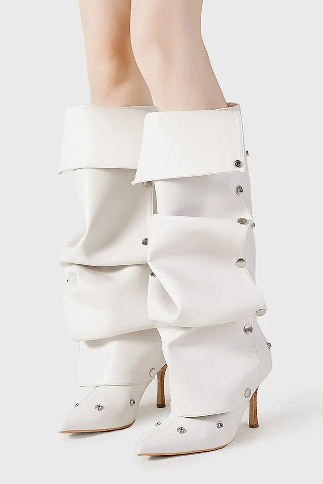 Isabela Appliqu Ruched  Knee-high boots - White