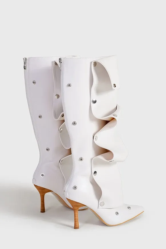 Isabela Appliqu Ruched  Knee-high boots - White