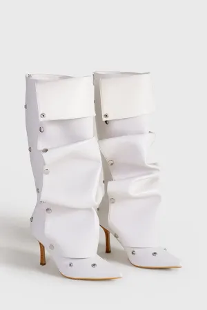 Isabela Appliqu Ruched  Knee-high boots - White
