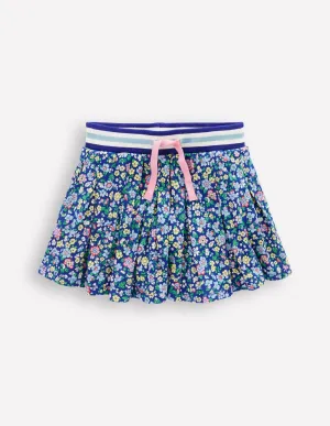 Pleated Jersey Skort-Navy Stripe