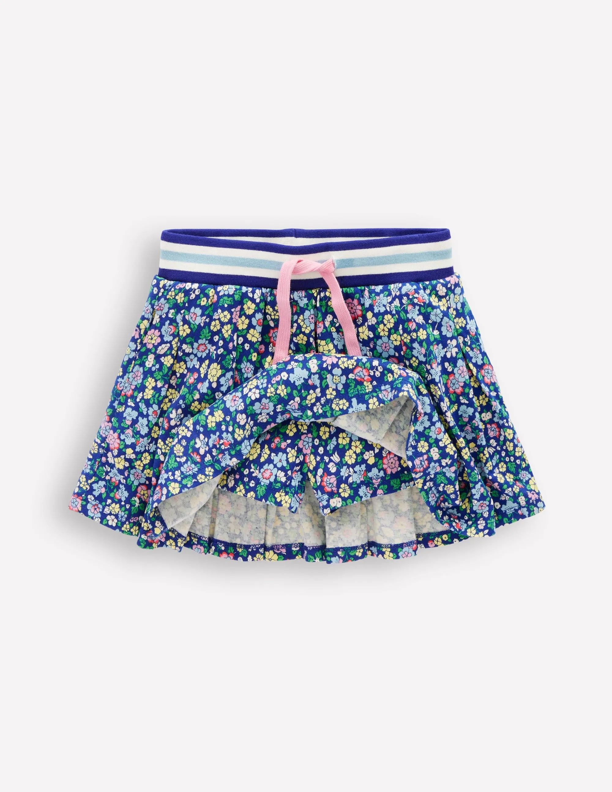 Pleated Jersey Skort-Navy Stripe