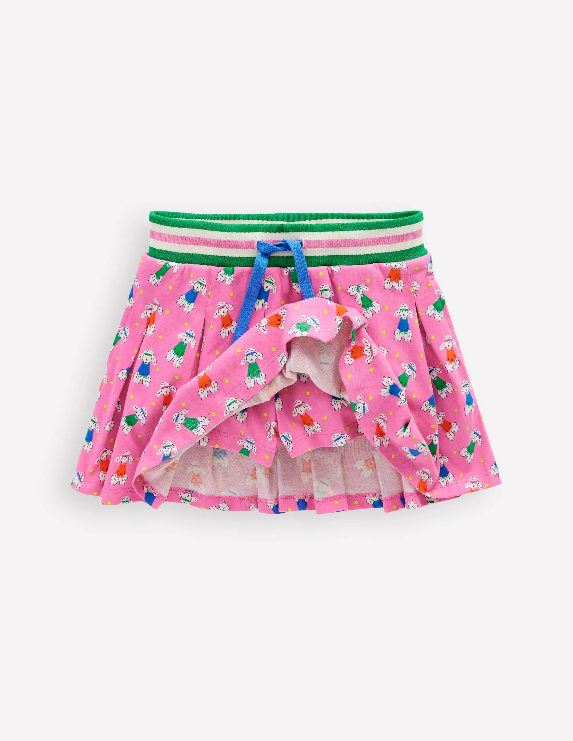 Pleated Jersey Skort-Pink Stripe Strawberries