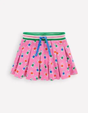 Pleated Jersey Skort-Pink Stripe Strawberries