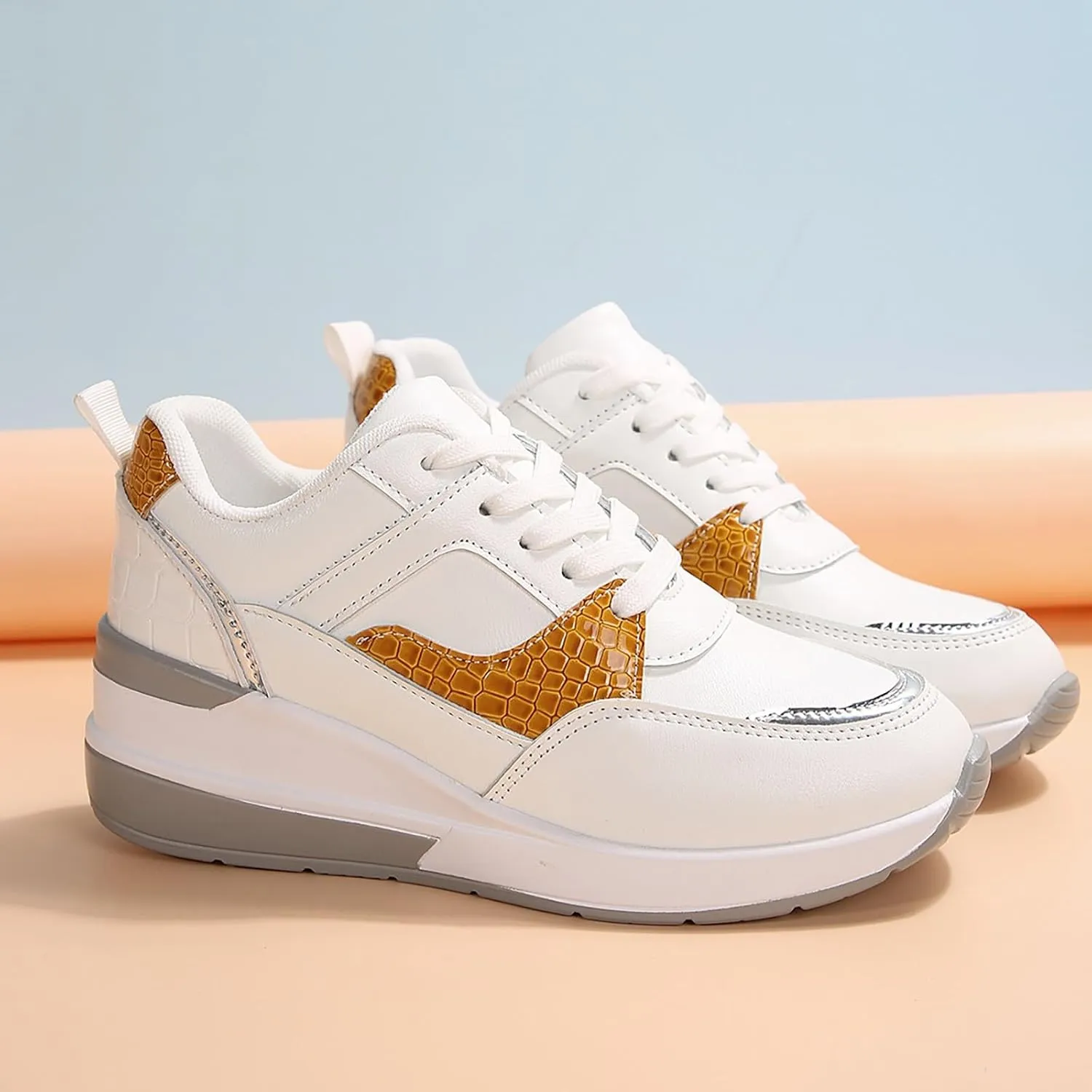 Womens Non Slip Work Shoes Thick Platform Wedge Sports Sneakers Casual Comfortable Walking Running Sneakers