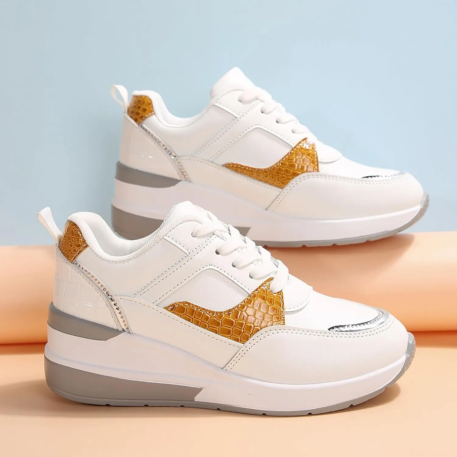 Womens Non Slip Work Shoes Thick Platform Wedge Sports Sneakers Casual Comfortable Walking Running Sneakers