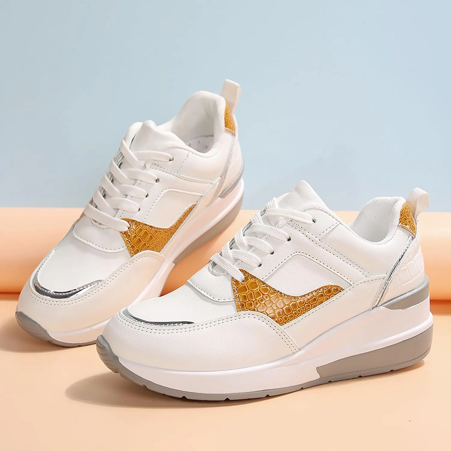 Womens Non Slip Work Shoes Thick Platform Wedge Sports Sneakers Casual Comfortable Walking Running Sneakers